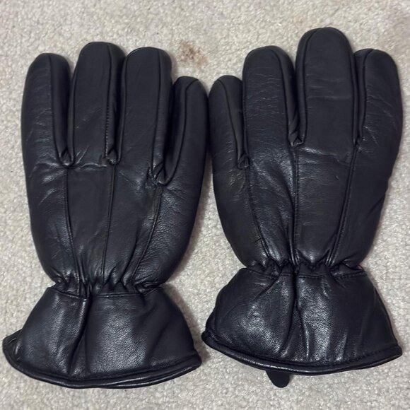 Classic Black Leather Winter Gloves – Soft Insulated Cold Weather Driving Gloves - Picture 1 of 2